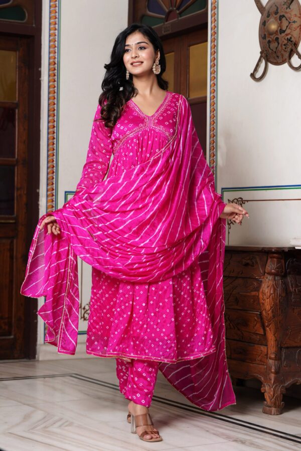 Pink Chinon Silk Party Wear Suit with Zardosi Handwork and Bandhej Details - Image 4